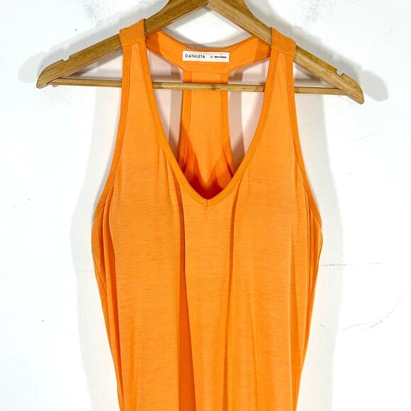 Athleta T Racerback Bodycon Dress with Ruching Womans M Tangerine Glo - Picture 5 of 11